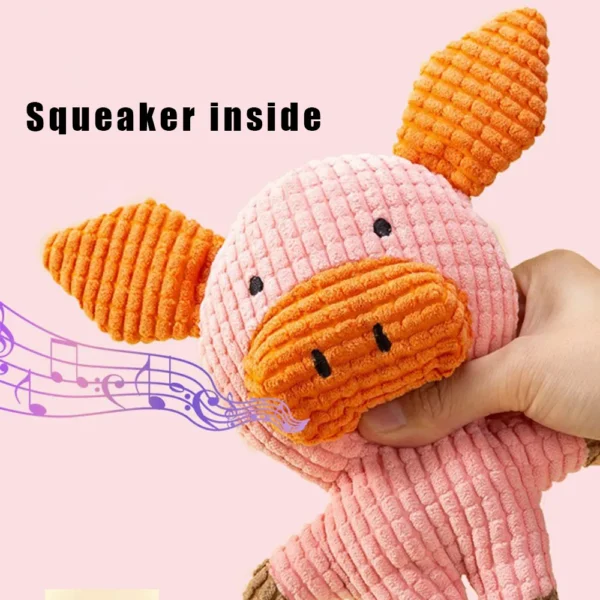 10002 Plush pig dog toy designed for chewing, squeaky sound for interactive play