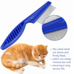 Blue cat flea comb removing fleas and tangles from long hair cat coat