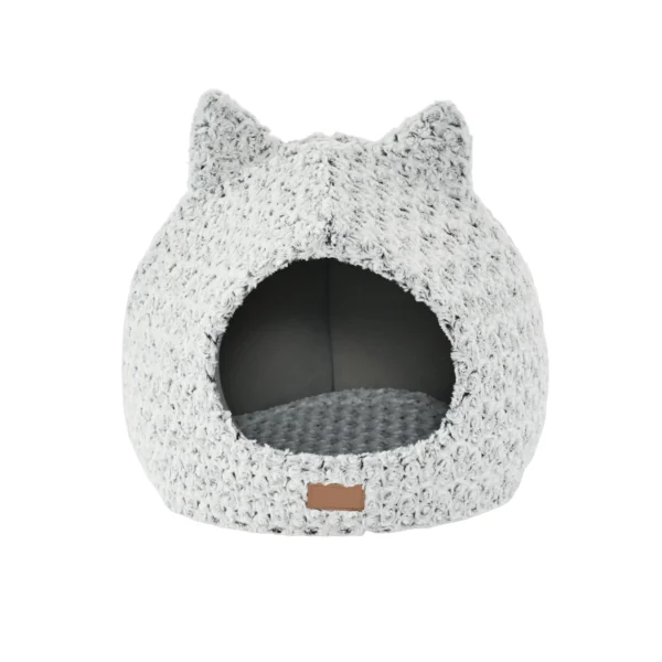 Plush cat bed with cat-ear design in two-tone fabric for wholesale pet supplies