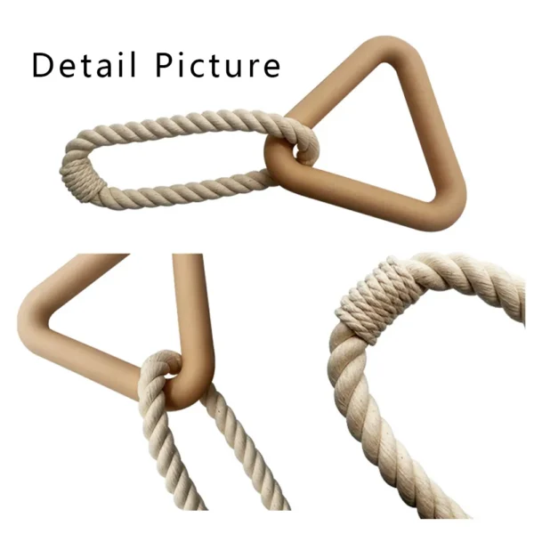 10002 Close-up of triangle TPR dog chew toy with cotton rope – strong, safe, and bite-resistant