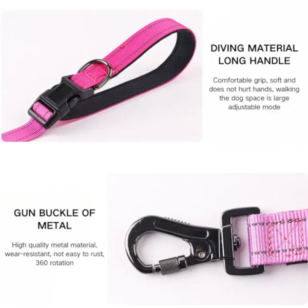 10003 Close-up of gradient color explosion-proof bungee dog leash with durable stitching and strong clips