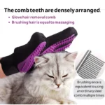 Cat enjoying grooming session with deshedding pet glove