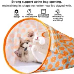 10003 Indoor cat playing in foldable 3-layer tunnel with hanging mouse