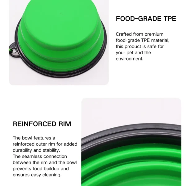 10003 Carabiner clip attached to portable dog bowl for easy carrying during travel and walking