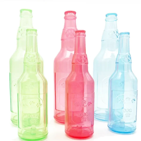 10003 Pet owner interacting with dog using bottle-shaped squeaky toy