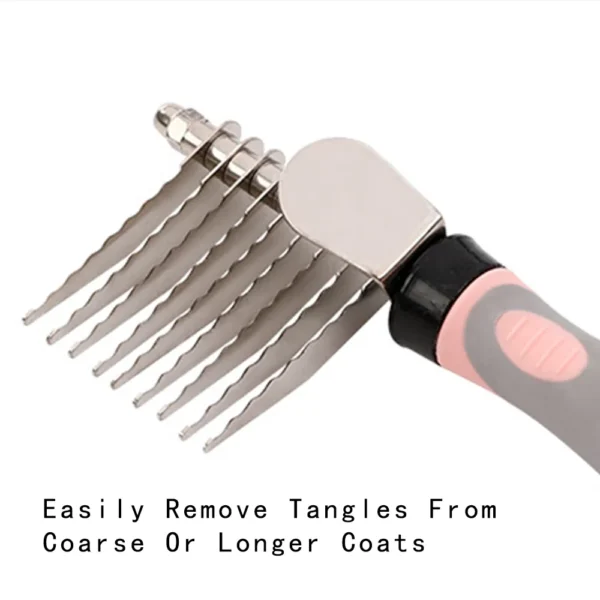 10003 Pet groomer using stainless steel dematting comb to remove tangles from dog’s coat