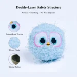 10003 Close-up of plush squeaky dog ball with embroidered cartoon face design