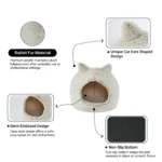 Close-up of soft plush fabric and interior cushion of cat cave bed, wholesale pet supplies.