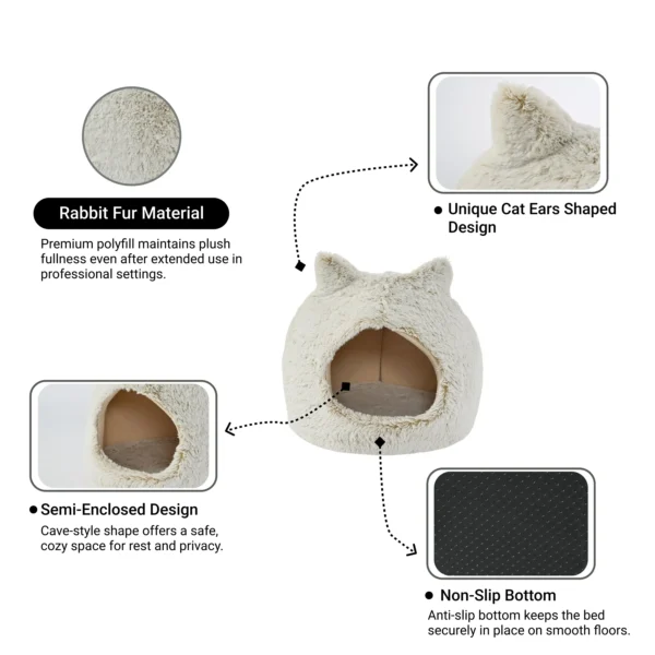 10003 Close-up of soft plush fabric and interior cushion of cat cave bed, wholesale pet supplies.