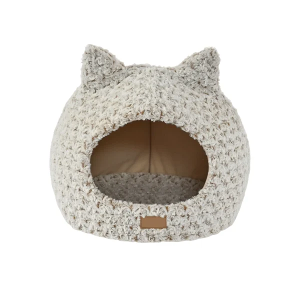 10003 Plush cat bed with cat-ear design in two-tone fabric for wholesale pet supplies