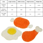 Size chart of natural loofah cat chew toy with measurements in cm/inches for wholesale buyers.
