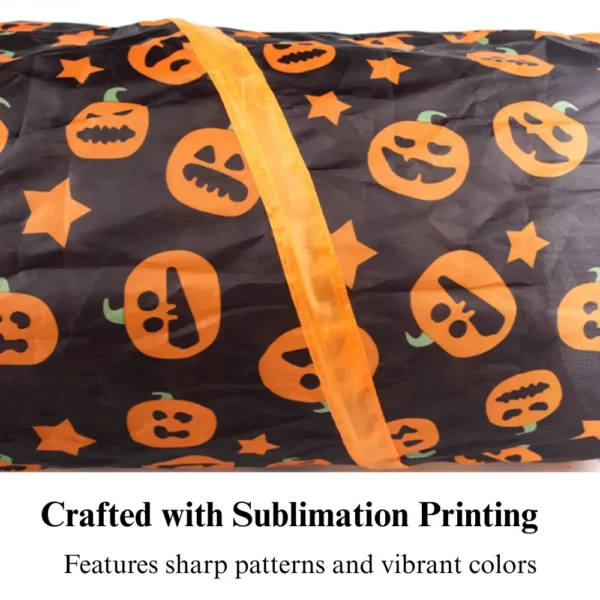 10003 Close-up view of Halloween pumpkin print cat tunnel toy with foldable design.