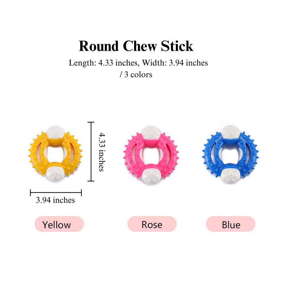 Size chart of circular nylon dog chew toy for small and medium dogs