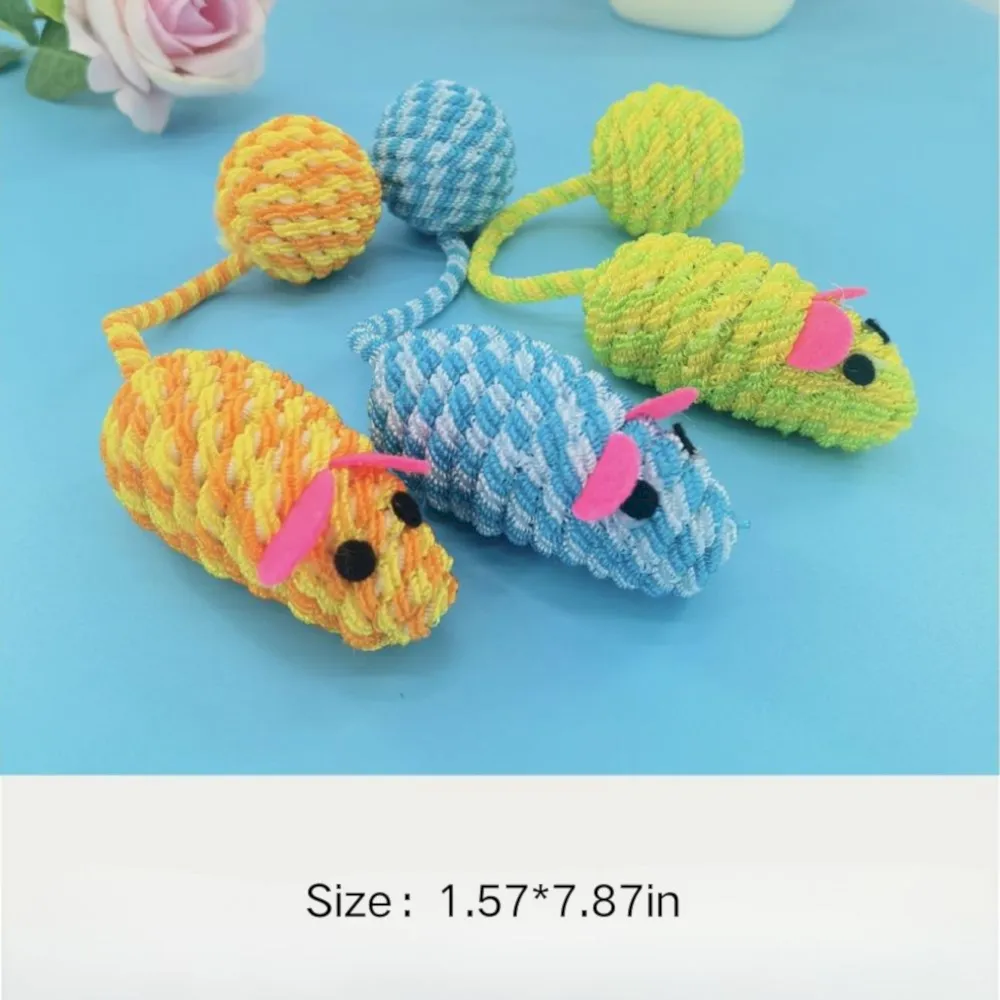 Size chart of 3PCS woven mouse cat toy set with tail ball