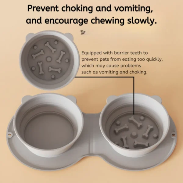 10004 Dog drinking water from silicone foldable double travel bowl outdoors