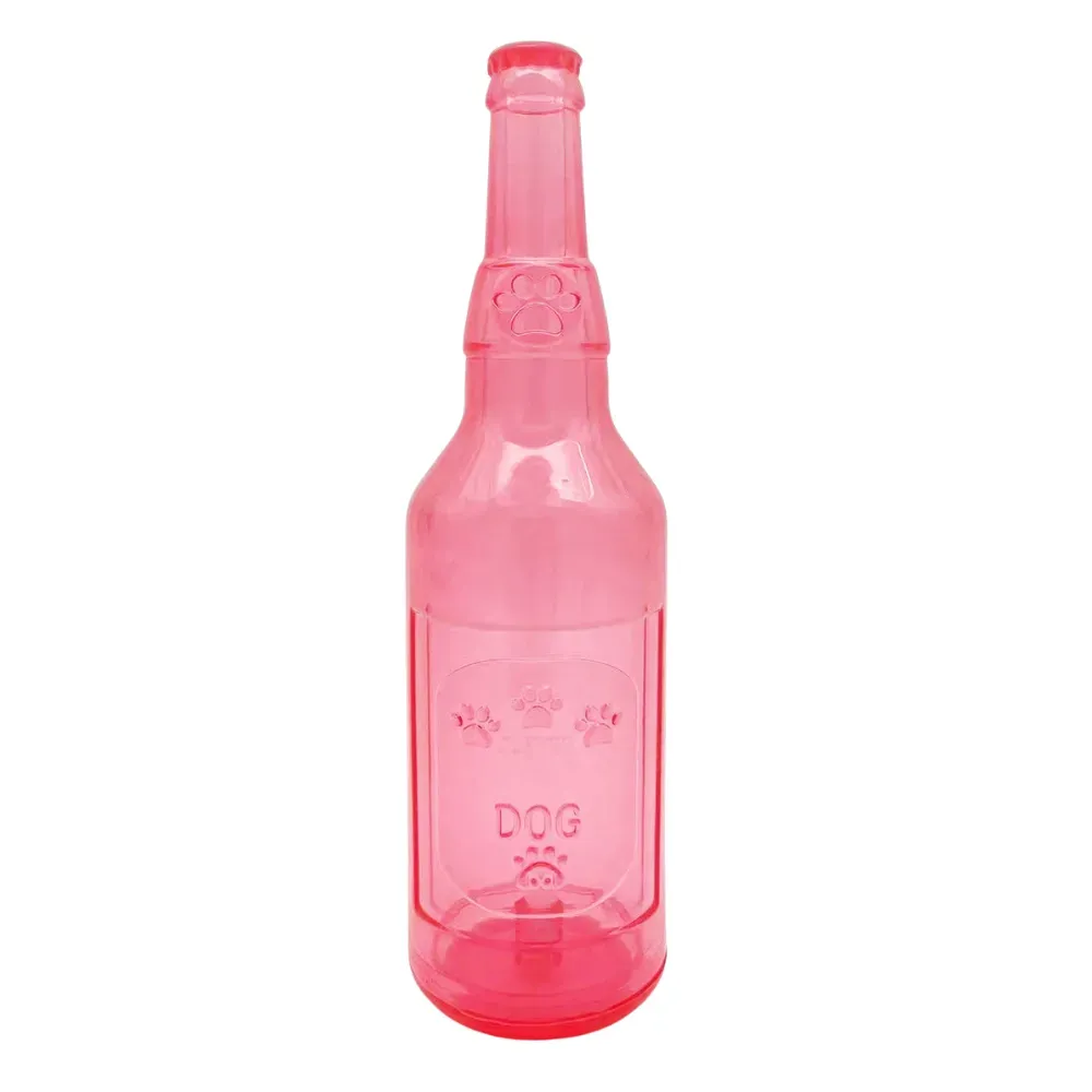 Pink rubber squeaky dog bottle chew toy wholesale