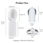 Portable pet water bottle with size dimensions for wholesale retailers