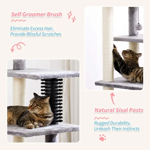 10005 Close-up of reinforced scratching post and plush-covered platform on wholesale cat condo tower