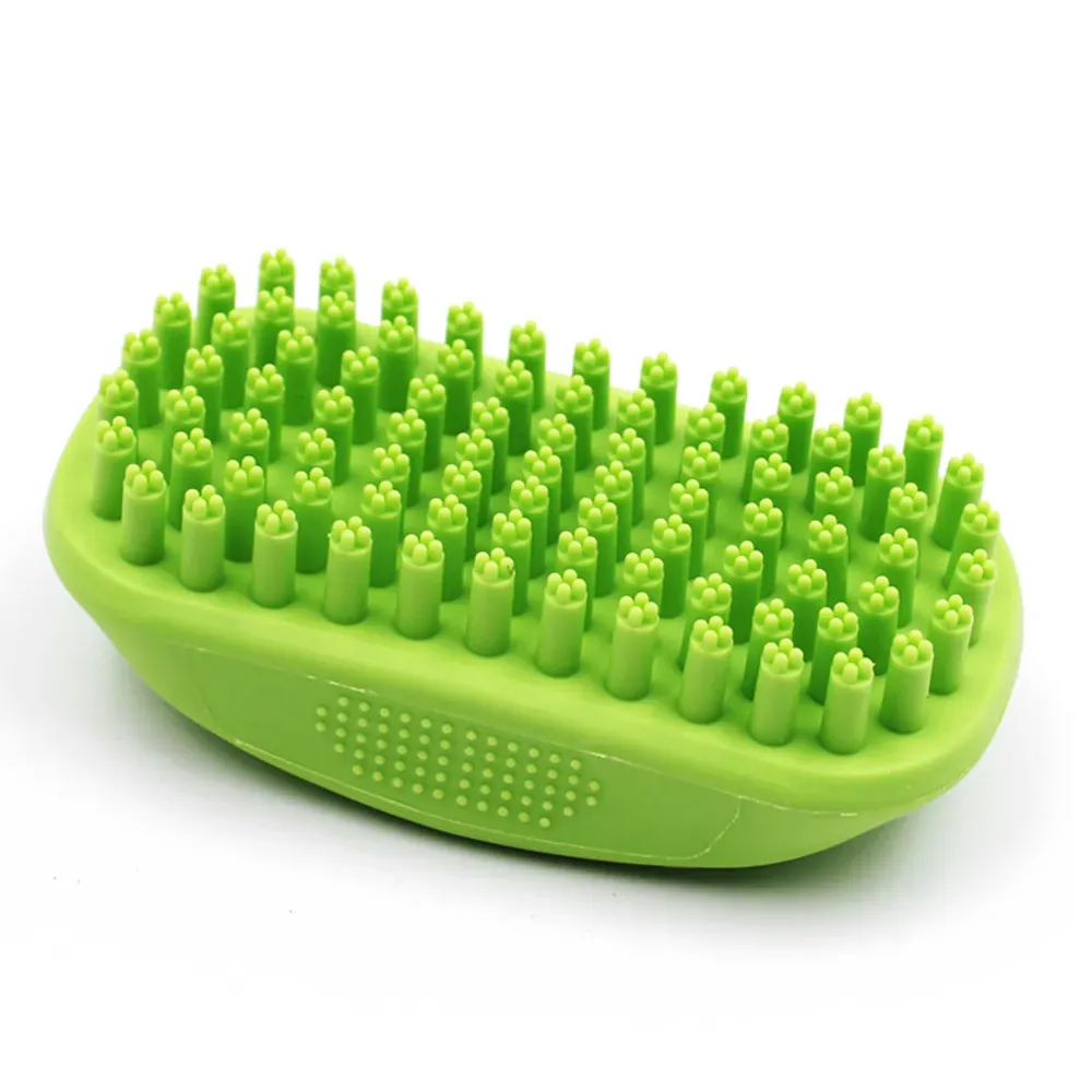 Green 4-point bristle pet bath brush for dogs and cats wholesale