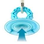 10005 Close-up of slipper-shaped teething dog toy with textured surface and rope attachment