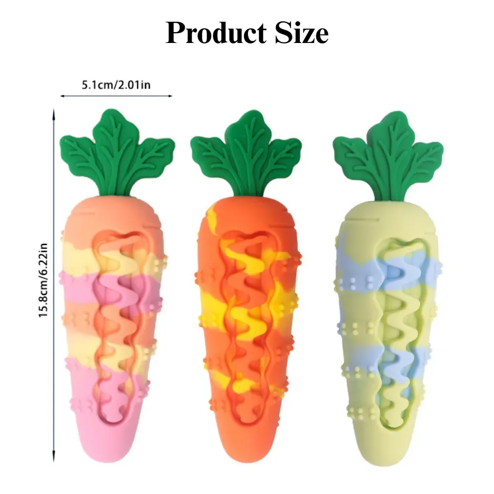 Size chart of silicone carrot dog chew toy for wholesale orders