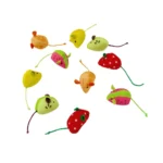 10005 Fruit mouse cat toys in yellow, red strawberry, orange, watermelon, and kiwi designs