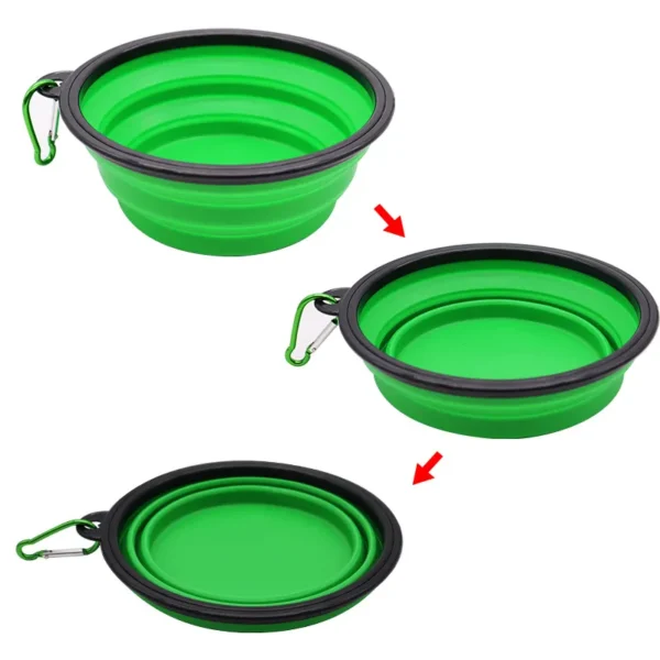 10005 Foldable silicone pet bowl expanded and collapsed to show portable design for food and water