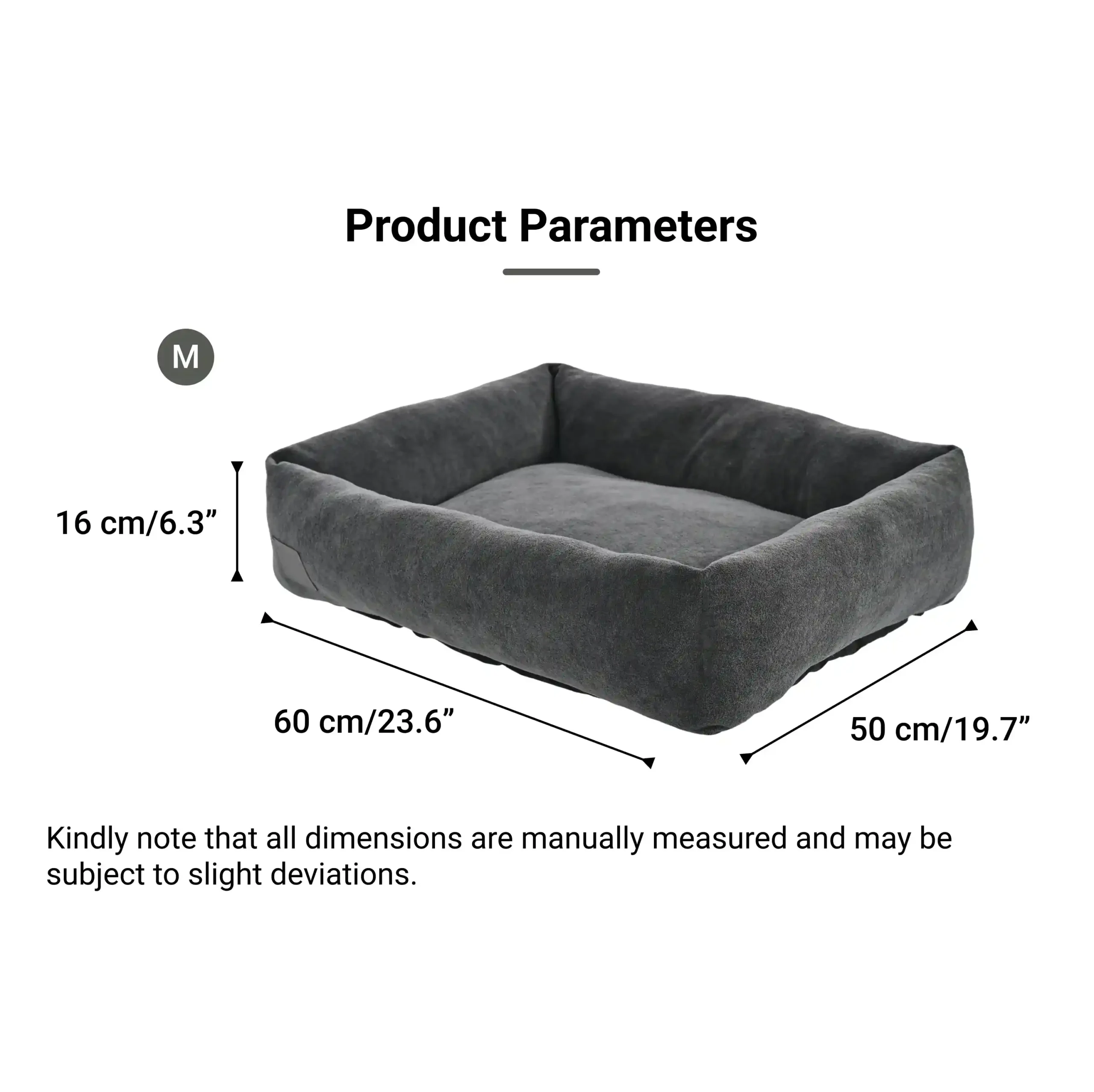 Medium size pet bed dimensions chart for wholesale dog and cat bed