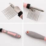 10005 Close-up of sharp serrated stainless steel blades on pet dematting comb for cats and dogs