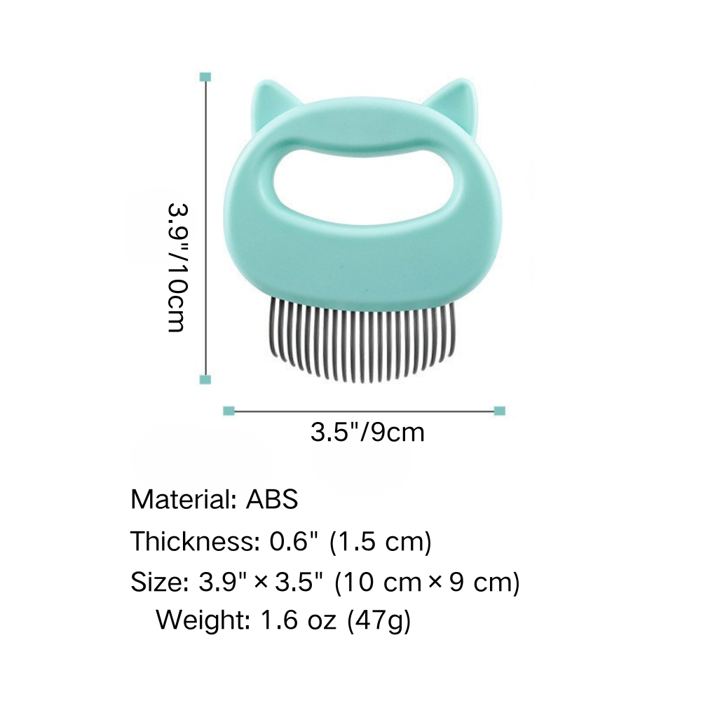 Size chart of ergonomic cat grooming comb with stainless steel needles for cats and small pets