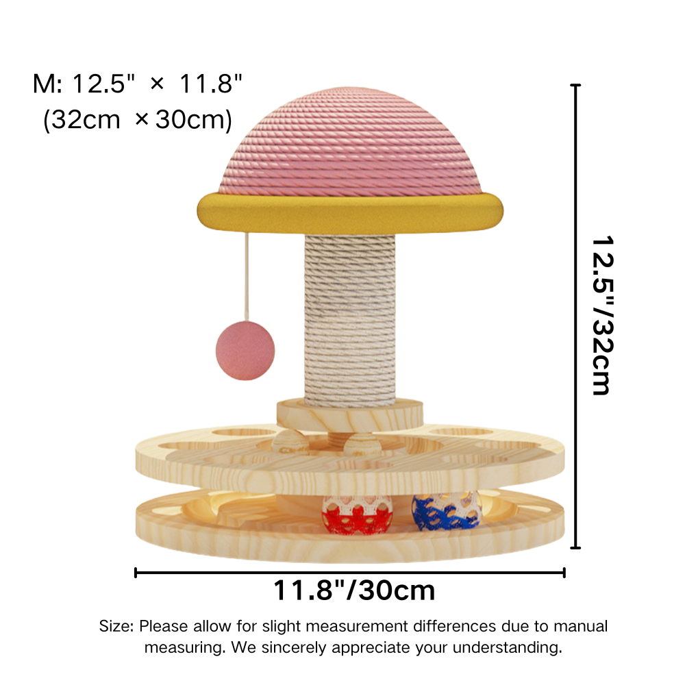 Product size chart of M size cat scratching post with ball track toy