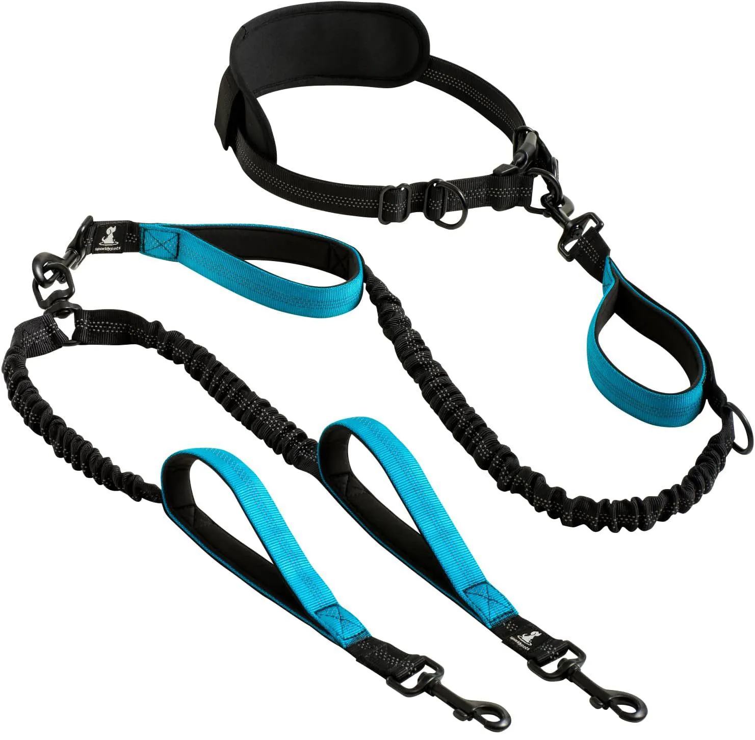 Wholesale hands-free double dog running leash with waist belt and bungee design