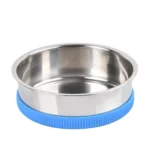 Durable stainless steel pet bowl with detachable blue anti-slip base for wholesale supply