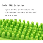 lose-up of silicone bristles on green pet grooming bath brush