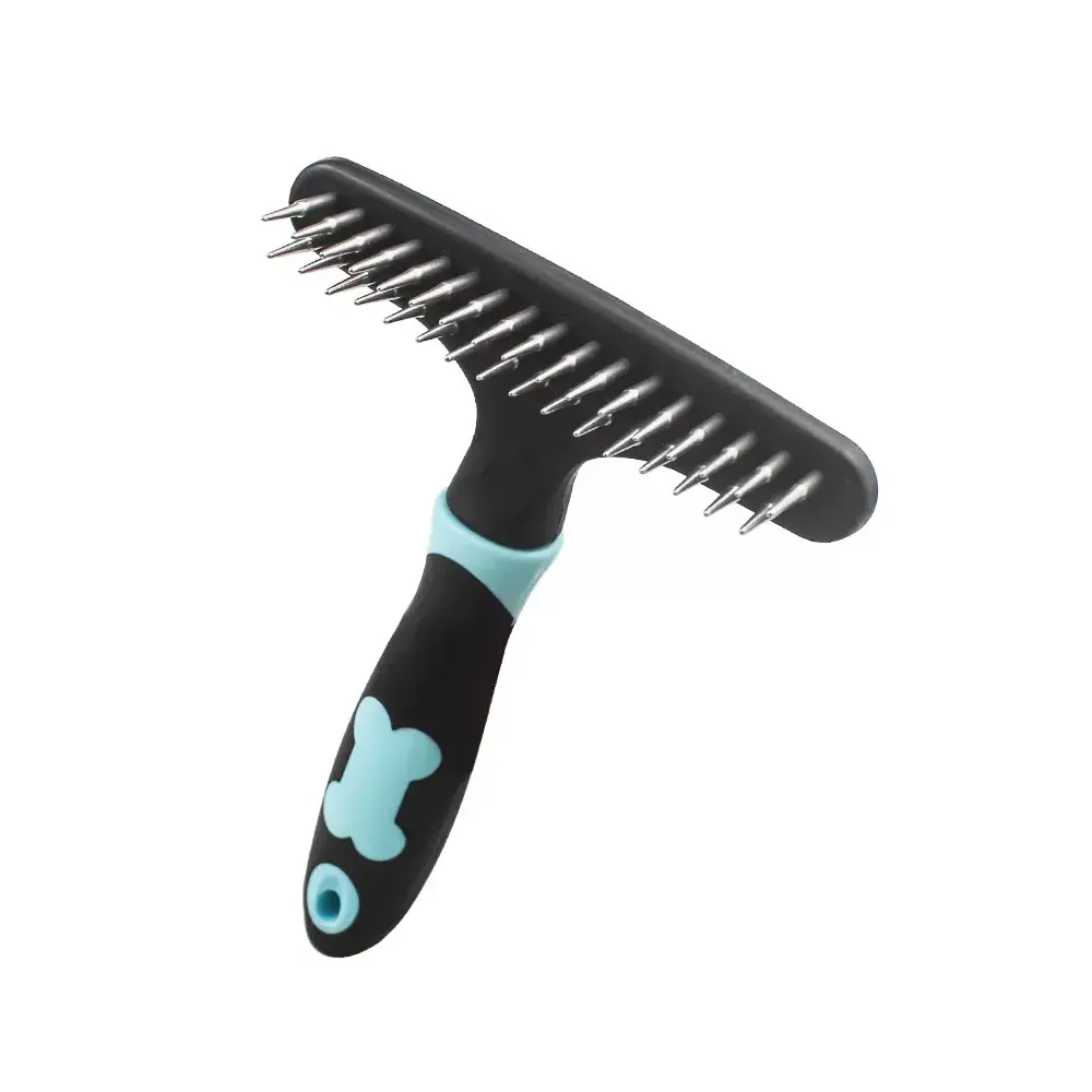 Wholesale double row stainless steel pet deshedding brush with round needles for dogs and cats