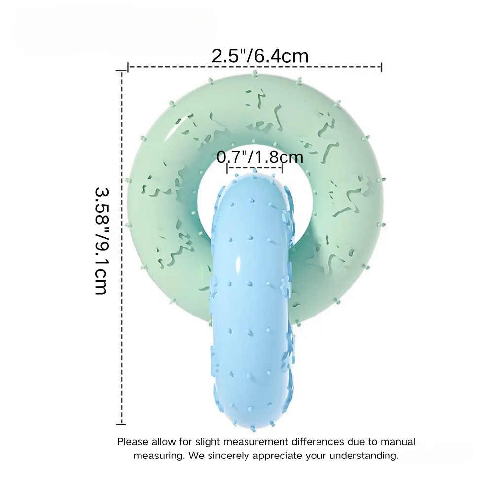 Size comparison of interlocking TPR chew toy for small to medium dogs