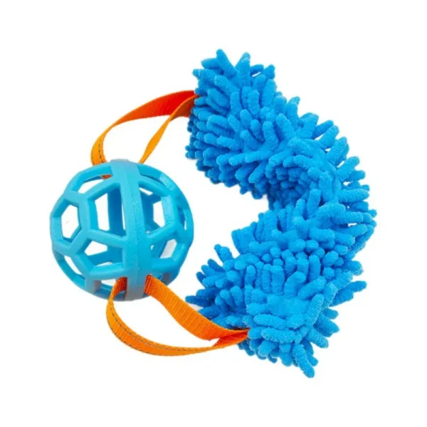 10006 Blue TPR treat dispensing dog toy with plush rope