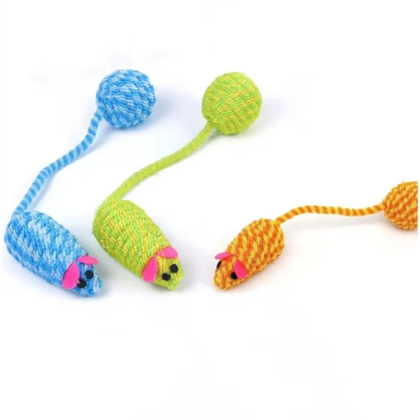 Wholesale 3PCS colorful woven mouse cat toy set with tail ball and rustling sound
