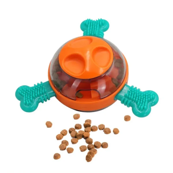 10006 Wholesale treat dispensing dog toy with chewable rubber bones – interactive slow feeder in orange and green