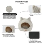 10006 Close-up of soft plush fabric and textured cushion of cat-ear pet bed