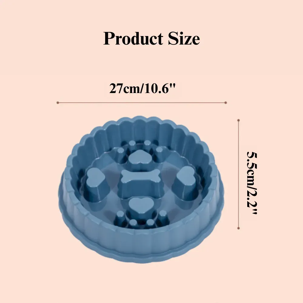 Product size chart of slow feeder pet bowl for dogs and cats