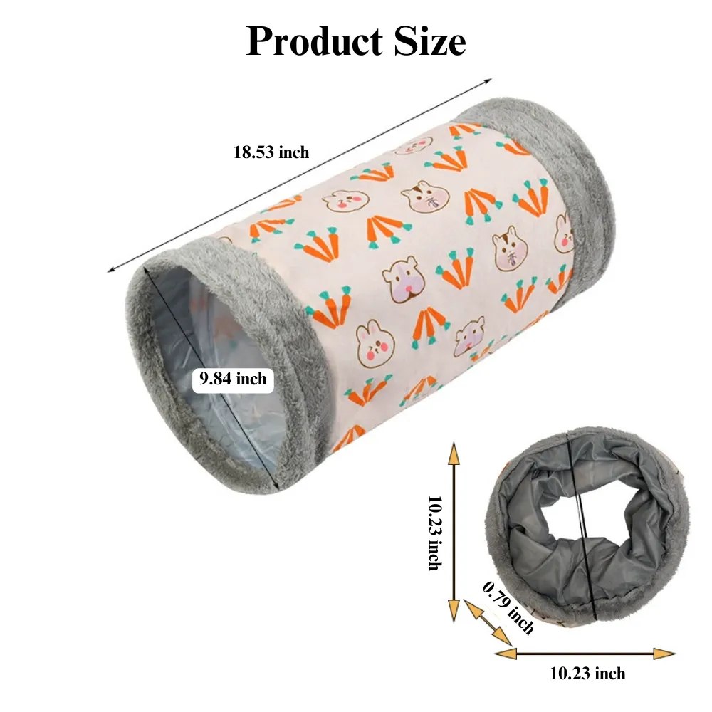 Size dimensions of foldable carrot print pet tunnel for cats and rabbits, wholesale pet supplies