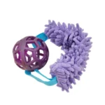 Purple TPR treat dispensing dog toy with plush rope