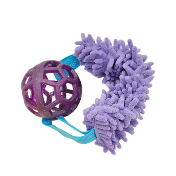 10007 Purple TPR treat dispensing dog toy with plush rope