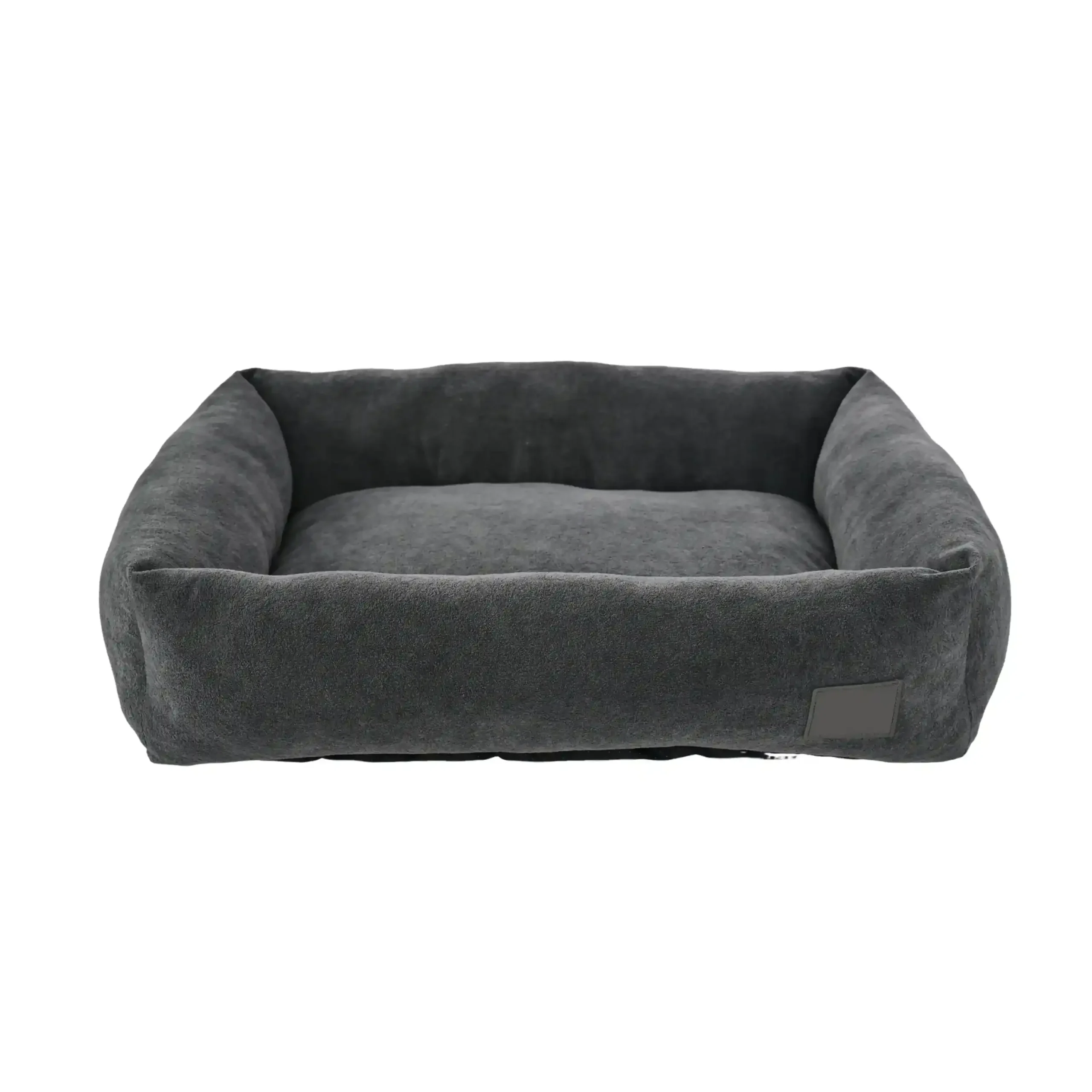 Wholesale medium pet bed in grey circle pile fabric with anti-slip bottom for dogs and cats