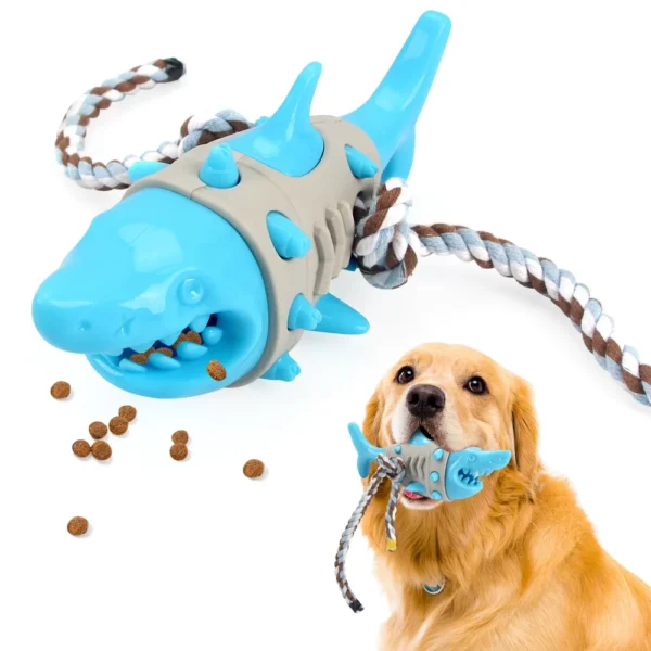 10007 Blue shark rope chew toy for dogs, interactive and durable design