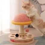 10007 Cat playing with 2-in-1 scratching post and track ball toy in a home setting