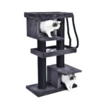 10007 Large cat playing on multi-level cat tower in pet shop display