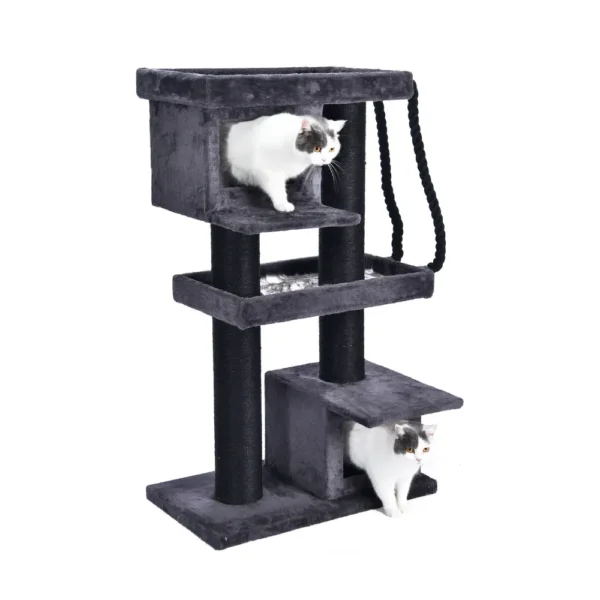 10007 Large cat playing on multi-level cat tower in pet shop display