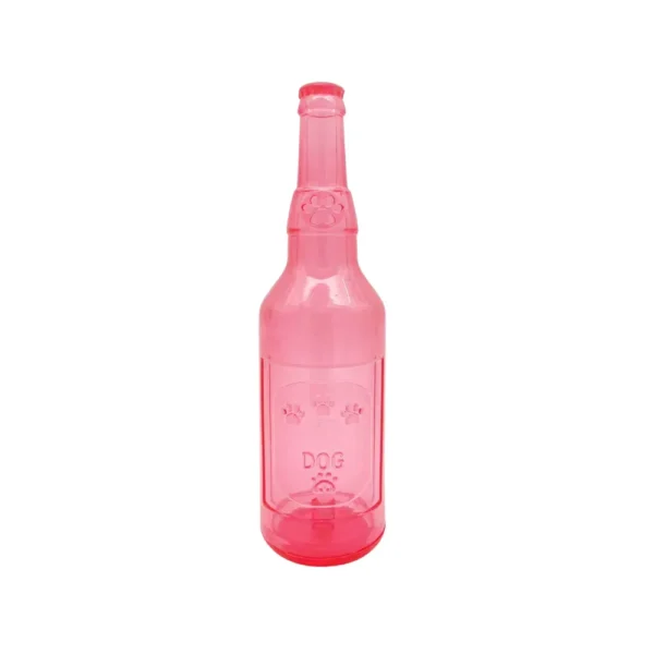 10008 Pink rubber dog squeaky bottle chew toy wholesale – interactive teething toy for dogs